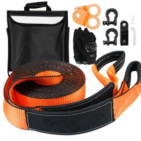 Off-Road Recovery Kit, 3" x 30', Heavy Duty Winch Recovery Kit with 30000 lbs Tow Straps, 44092 lbs D-Ring Shackles, Shackle Receiver