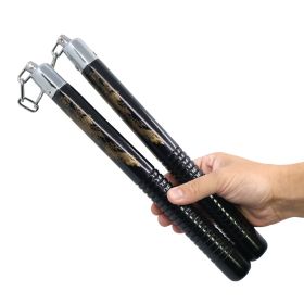 12" Black Wood Nunchucks with Dragon (Color: Blue Dragon)